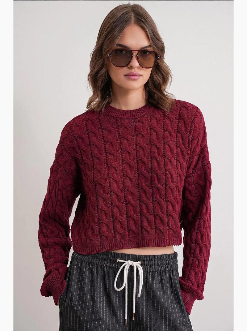 Pull court épais avec motif tresse mixray Rouge bordeaux - Kiabi