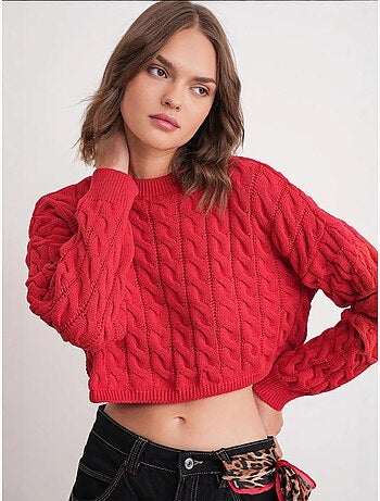 Pull court épais avec motif tresse mixray
