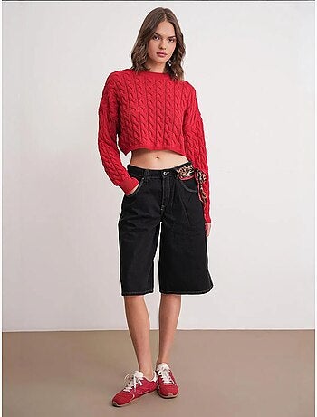 Pull court épais avec motif tresse mixray
