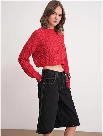 Pull court épais avec motif tresse mixray