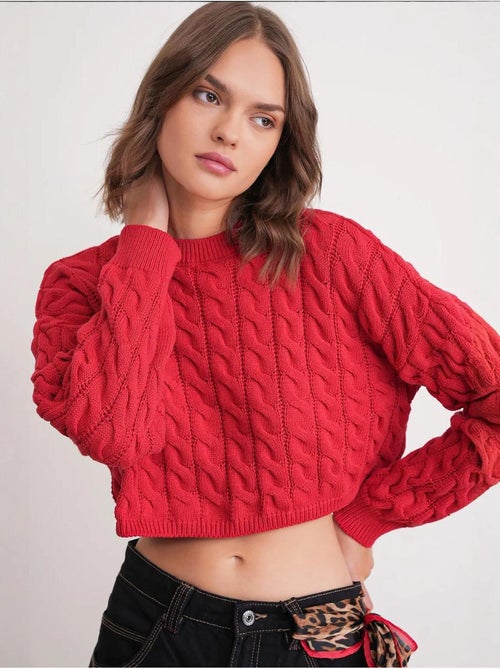 Pull court épais avec motif tresse mixray - Kiabi Pull court épais avec motif tresse mixray - Kiabi