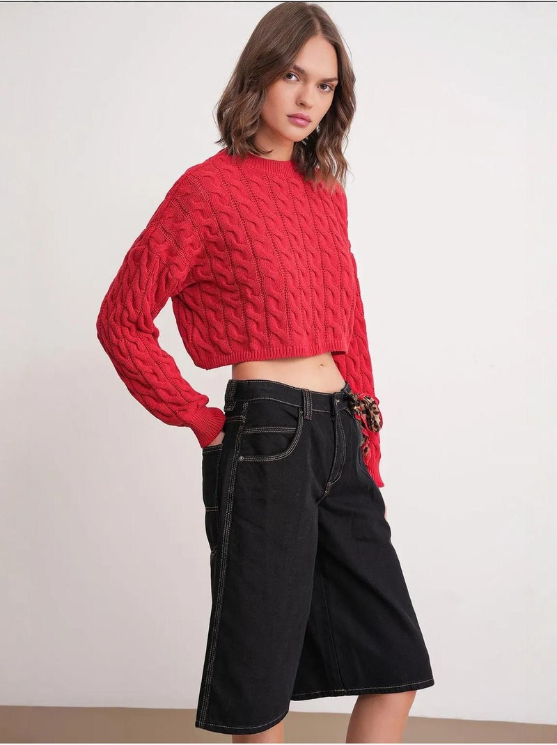 Pull court épais avec motif tresse mixray Rouge - Kiabi