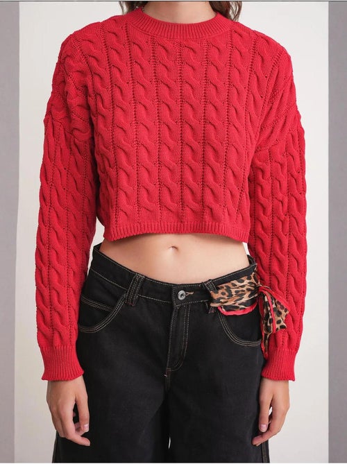 Pull court épais avec motif tresse mixray - Kiabi Pull court épais avec motif tresse mixray - Kiabi