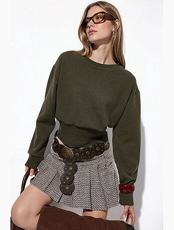 Pull court femme à col rond et côtes busem