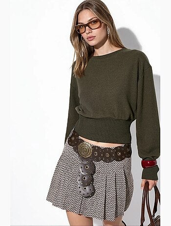 Pull court femme à col rond et côtes busem