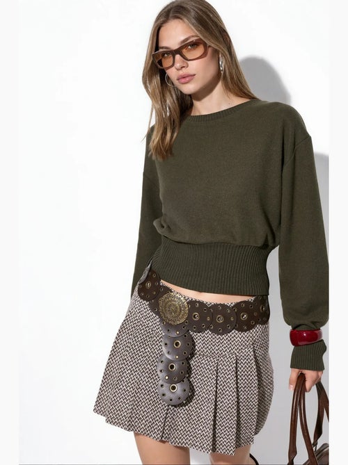 Pull court femme à col rond et côtes busem - Kiabi