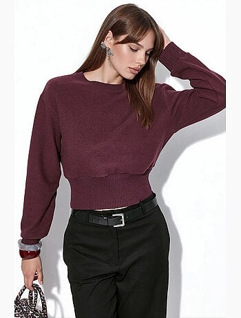 Pull court femme à col rond et côtes busem