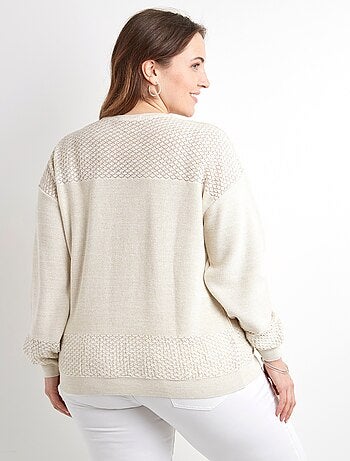 Pull court irisé doux col V manches longues