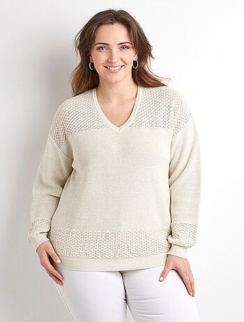 Pull court irisé doux col V manches longues