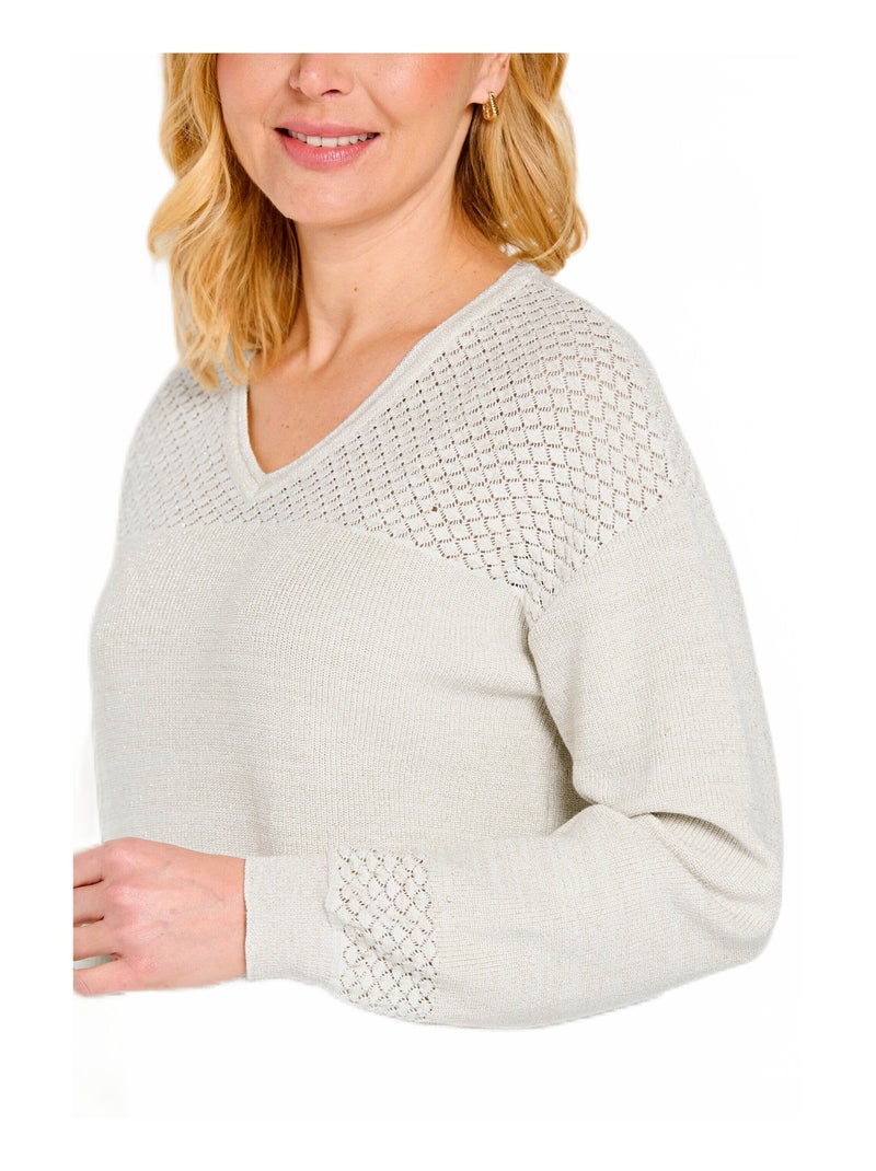 Pull col rond carreaux texturé bronze doré Zara taille S (Neu (gemäss