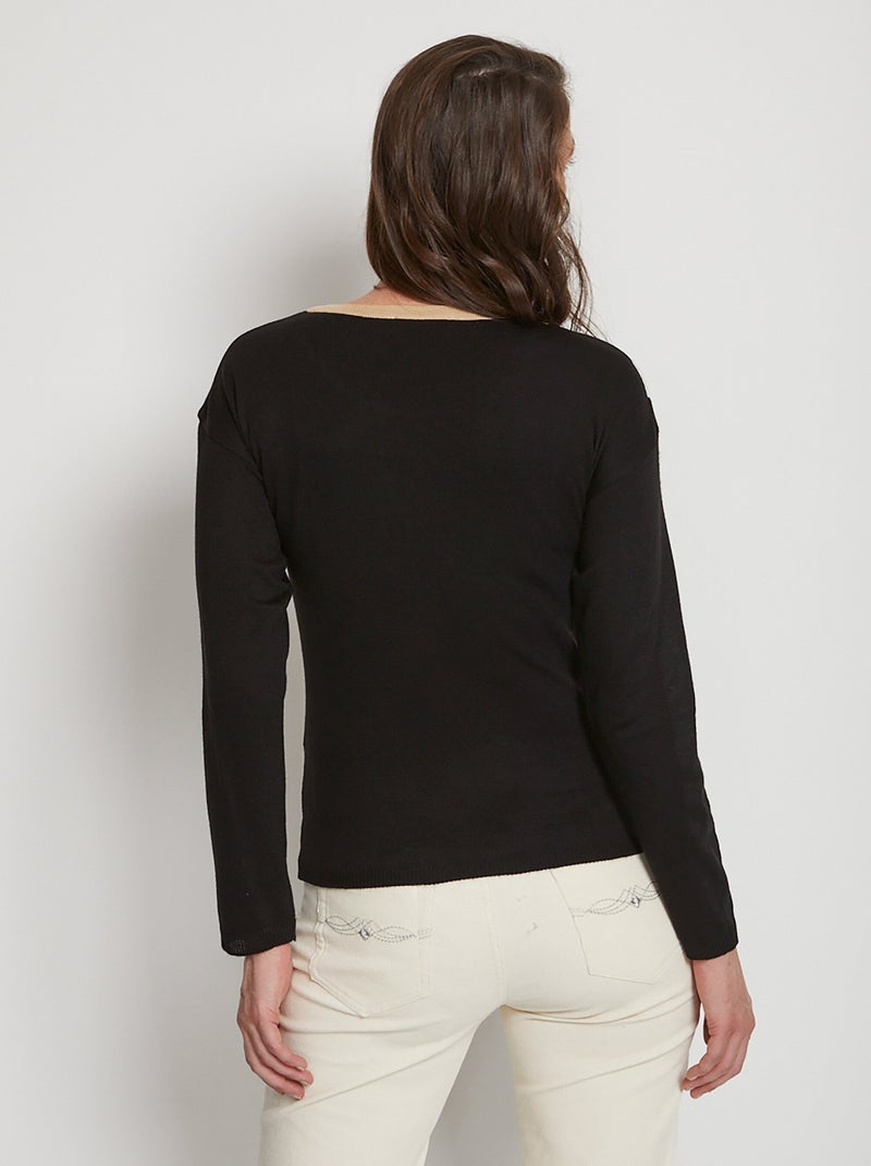 Pull court jacquard strassé col rond - Afibel Noir - Kiabi