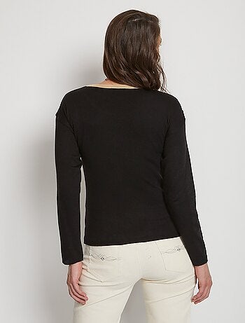 Pull court jacquard strassé col rond