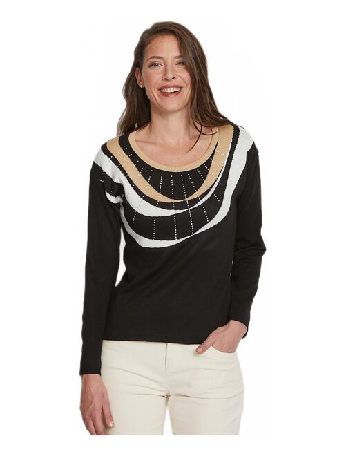 Pull court jacquard strassé col rond - Kiabi