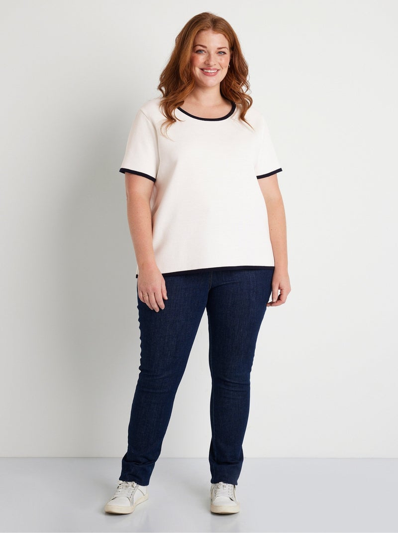 Pull court manches courtes bicolore - Afibel Blanc - Kiabi