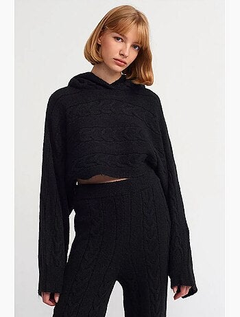 Pull court oversize à capuche et maille torsadée dilvin