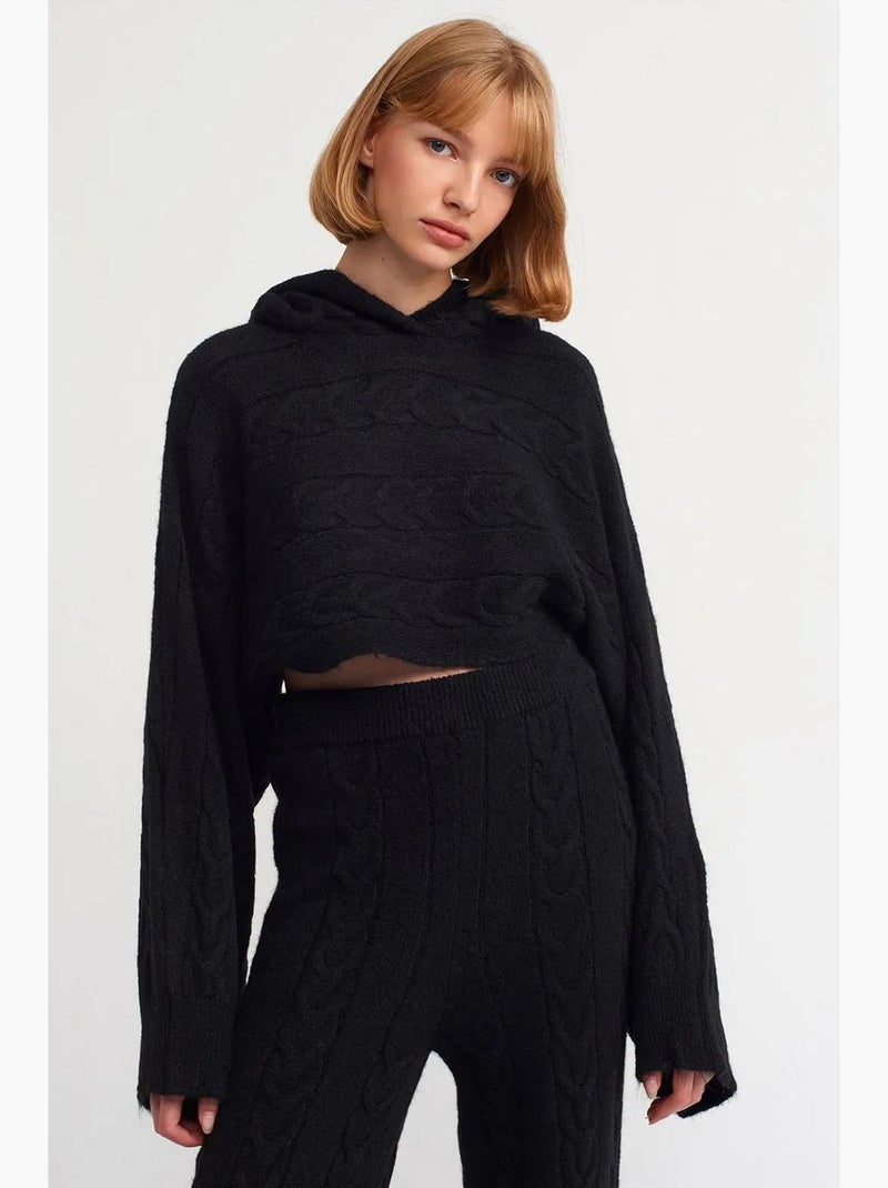 Pull court oversize à capuche et maille torsadée dilvin Noir - Kiabi