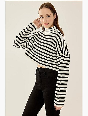 Pull court oversize à rayures et col roulé hiccup