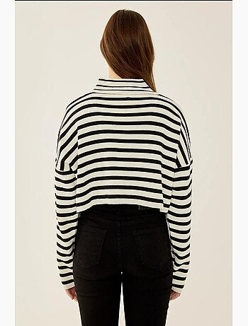 Pull court oversize à rayures et col roulé hiccup