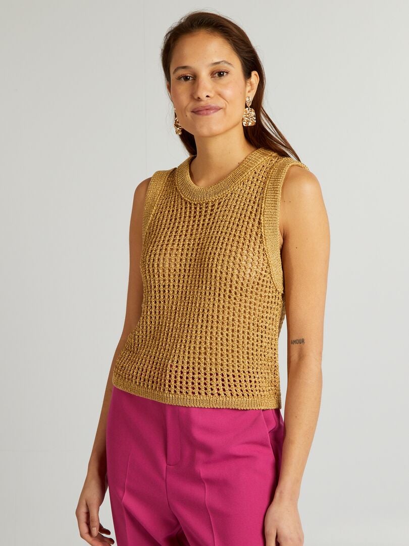 Pull court sans manches en crochet Beige - Kiabi