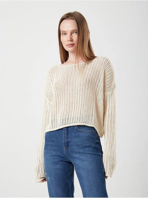 Pull court surdimensionné en tricot texturé mixray - Kiabi Pull court surdimensionné en tricot texturé mixray - Kiabi