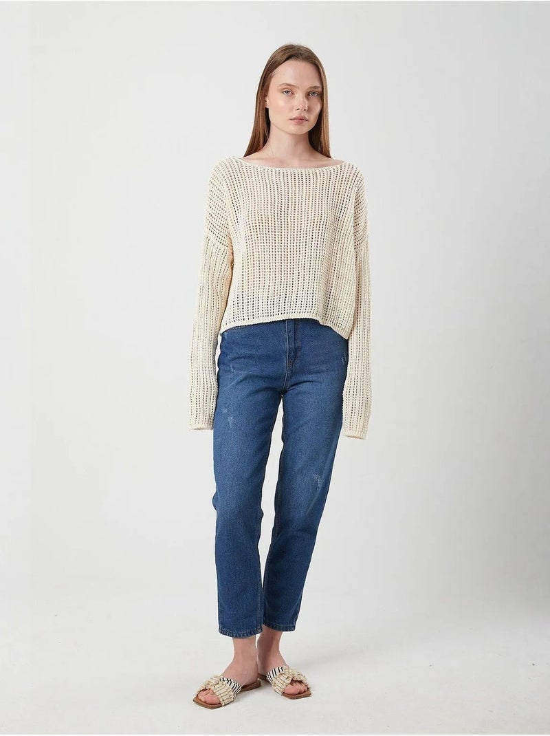 Pull court surdimensionné en tricot texturé mixray Beige - Kiabi