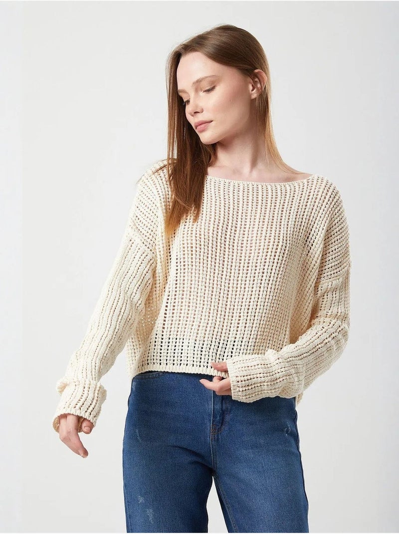 Pull court surdimensionné en tricot texturé mixray Beige - Kiabi