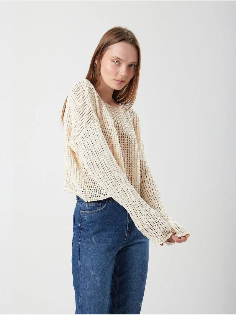 Pull court surdimensionné en tricot texturé mixray Beige - Kiabi
