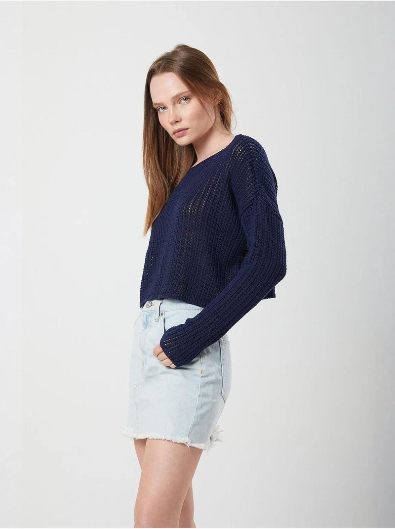 Pull court surdimensionné en tricot texturé mixray Bleu marine - Kiabi