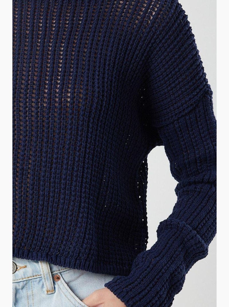 Pull court surdimensionné en tricot texturé mixray Bleu marine - Kiabi