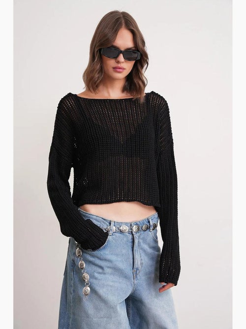 Pull court surdimensionné en tricot texturé mixray - Kiabi Pull court surdimensionné en tricot texturé mixray - Kiabi