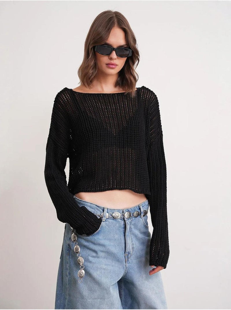 Pull court surdimensionné en tricot texturé mixray Noir - Kiabi
