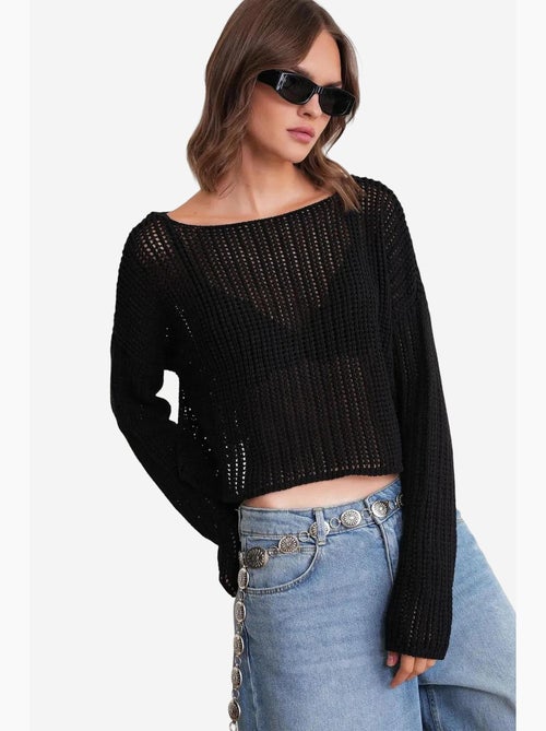 Pull court surdimensionné en tricot texturé mixray - Kiabi Pull court surdimensionné en tricot texturé mixray - Kiabi