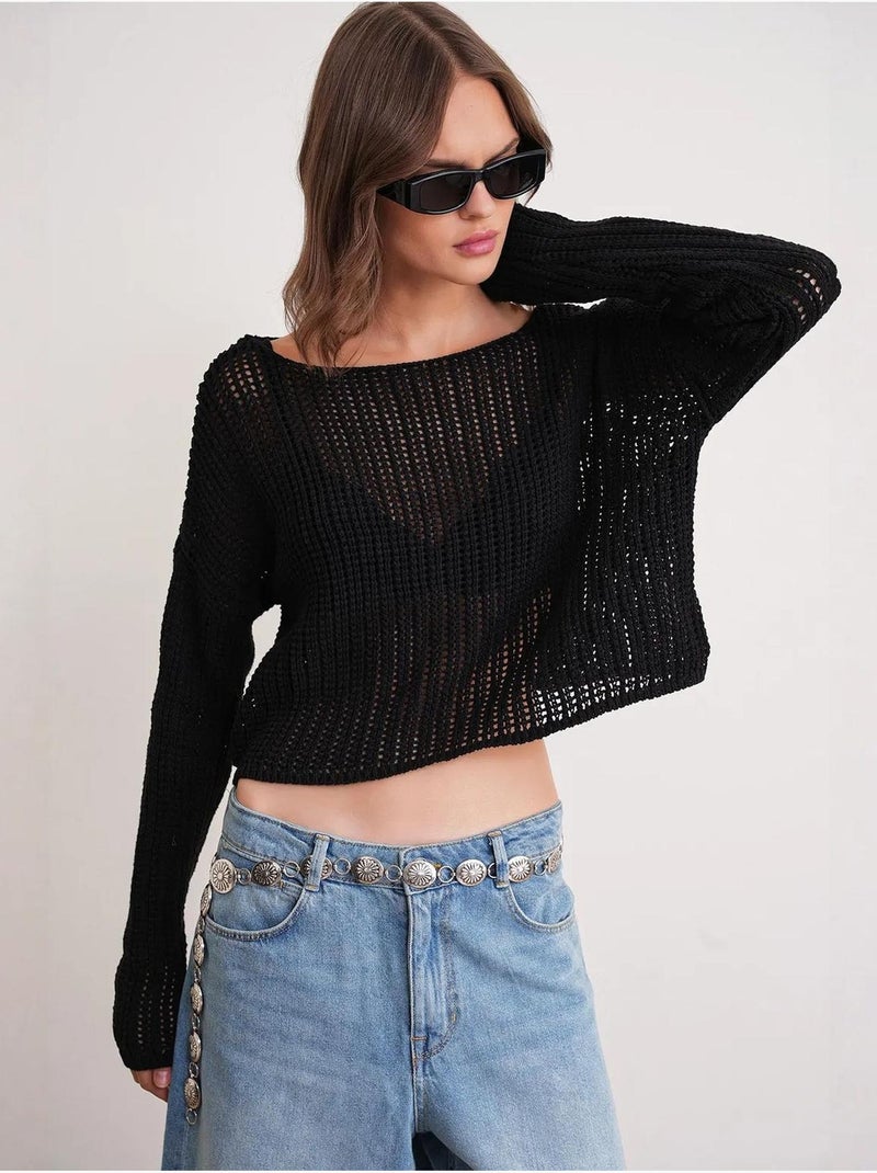 Pull court surdimensionné en tricot texturé mixray Noir - Kiabi