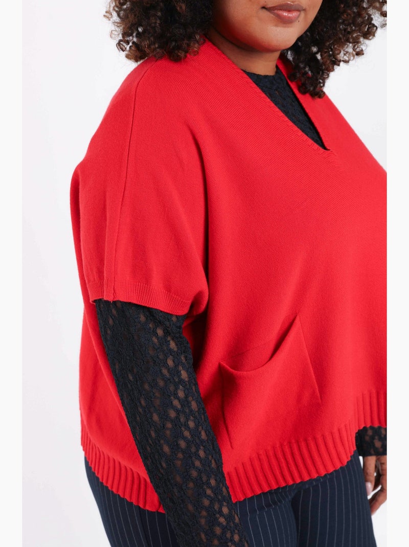 Pull court uni en viscose PAPRIKA Rouge - Kiabi