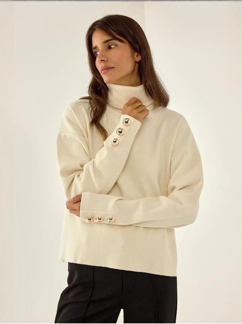 Pull crème épais avec détails de boutons dorés Beige naturel - Kiabi