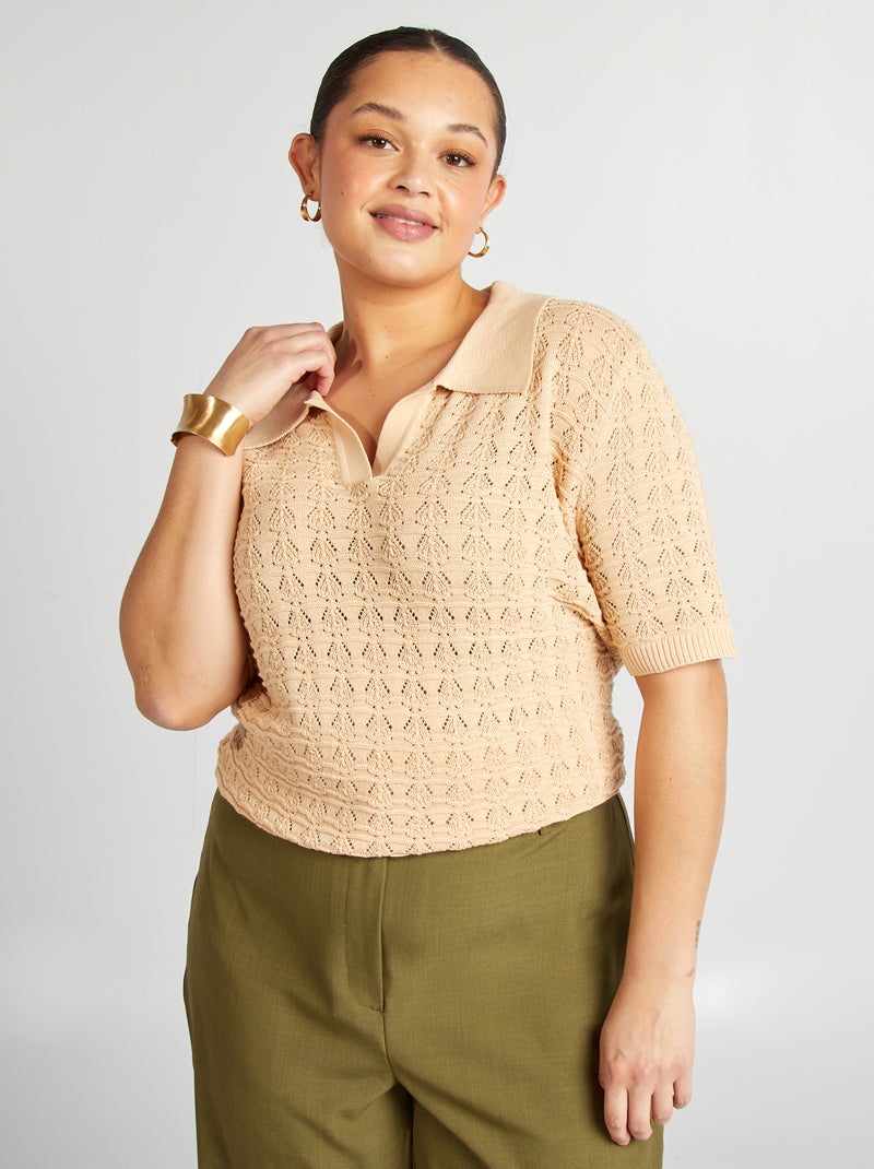 Pull crochet à manches courtes BEIGE - Kiabi