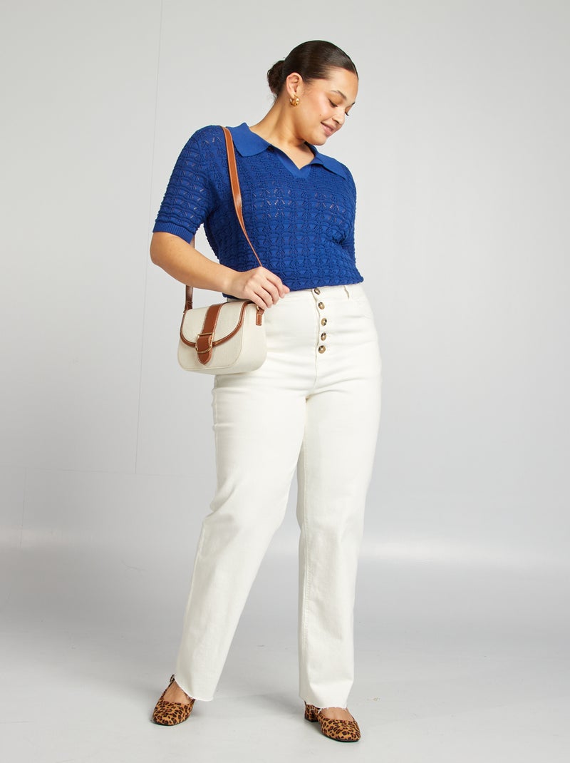 Pull crochet à manches courtes bleu - Kiabi