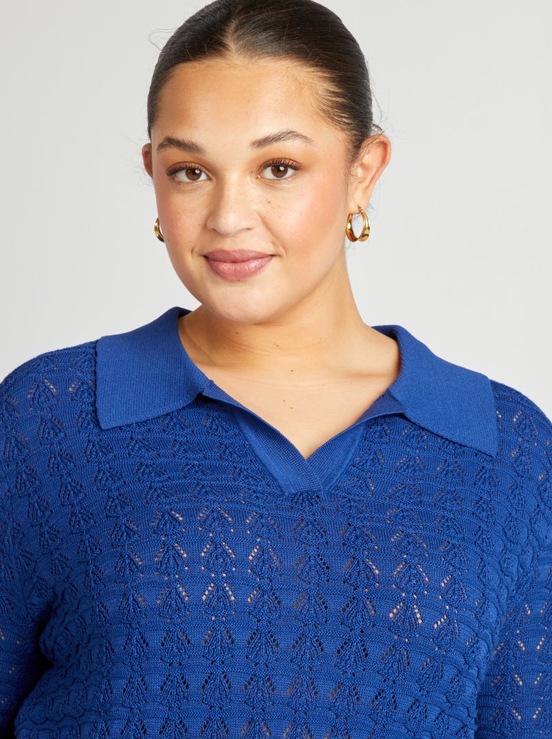 Pull crochet à manches courtes bleu - Kiabi