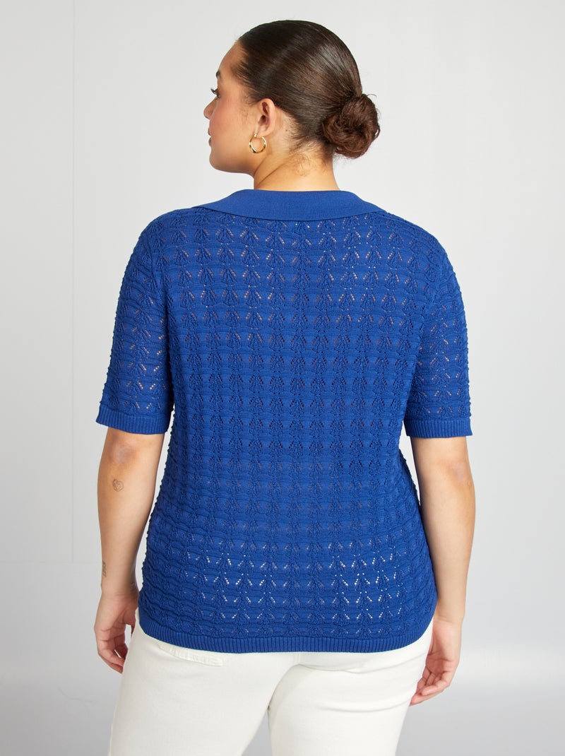 Pull crochet à manches courtes bleu - Kiabi