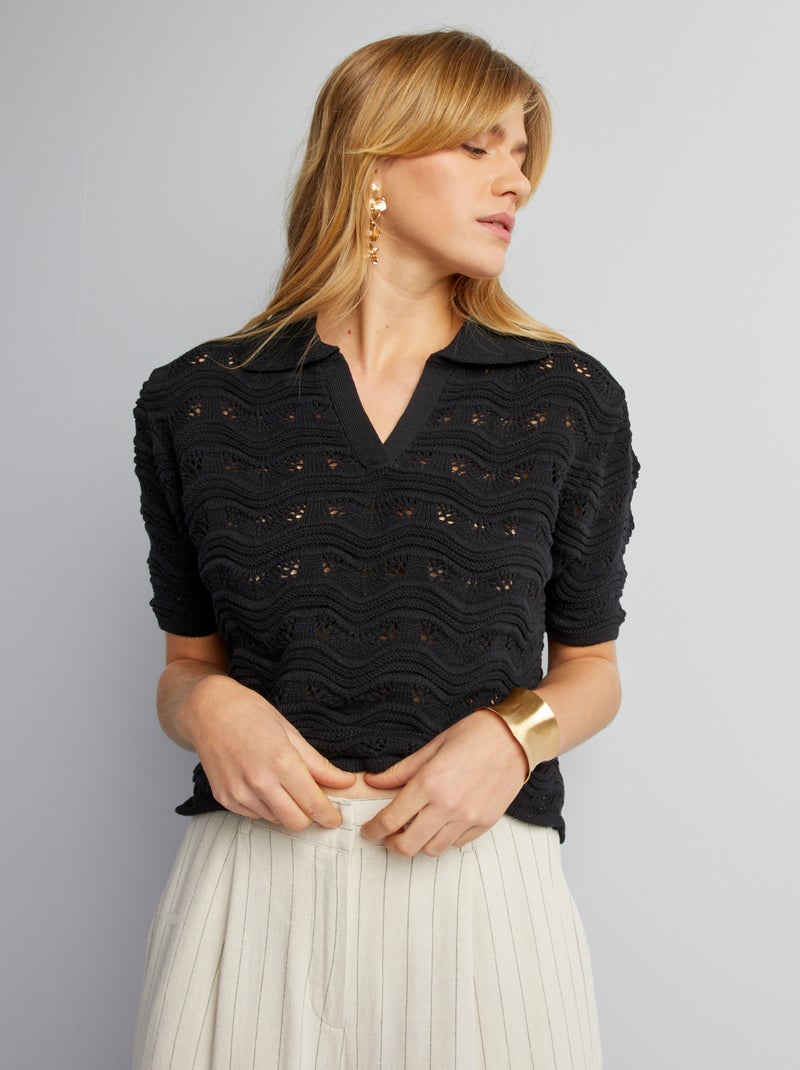 Pull crochet noir - Kiabi