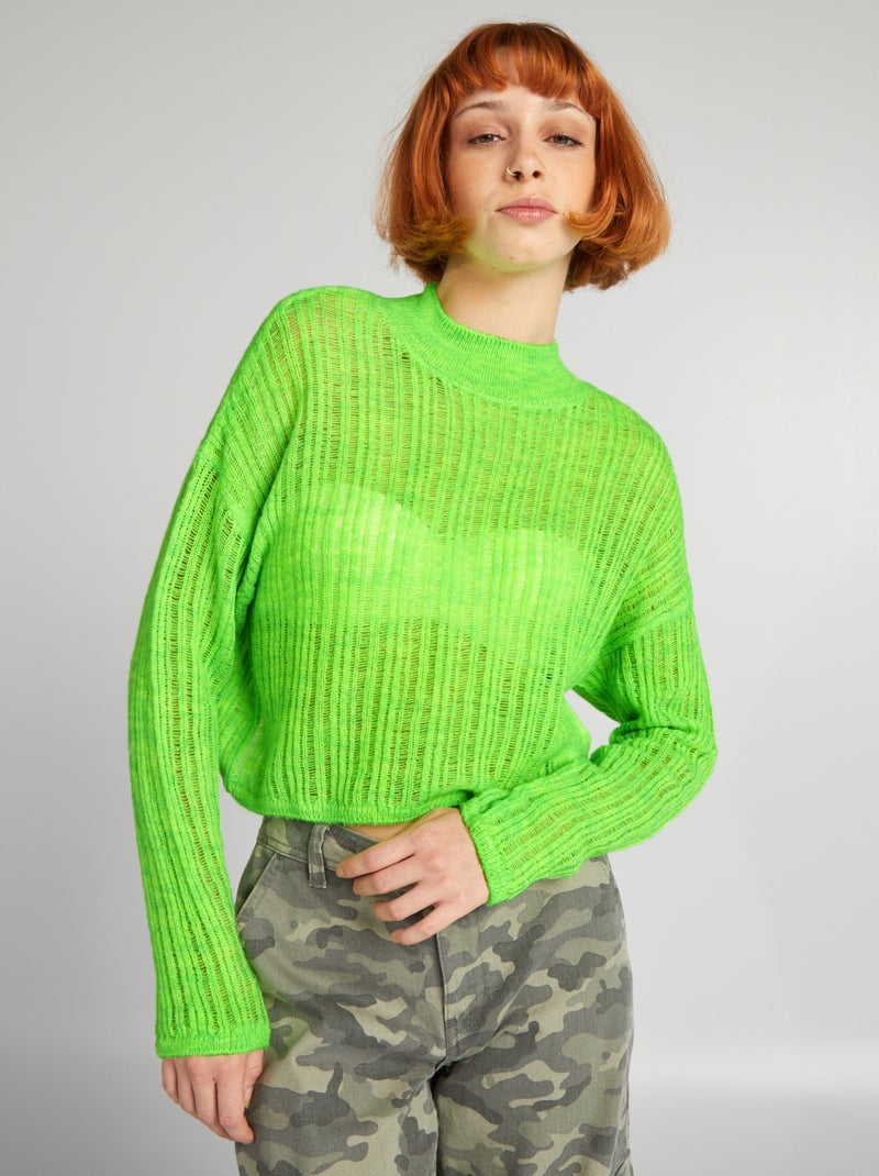 Pull crop top en fine jauge Vert - Kiabi