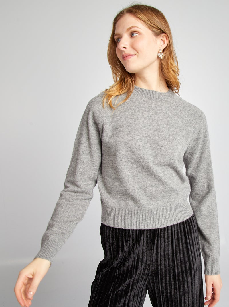 Pull crop top en laine Gris - Kiabi