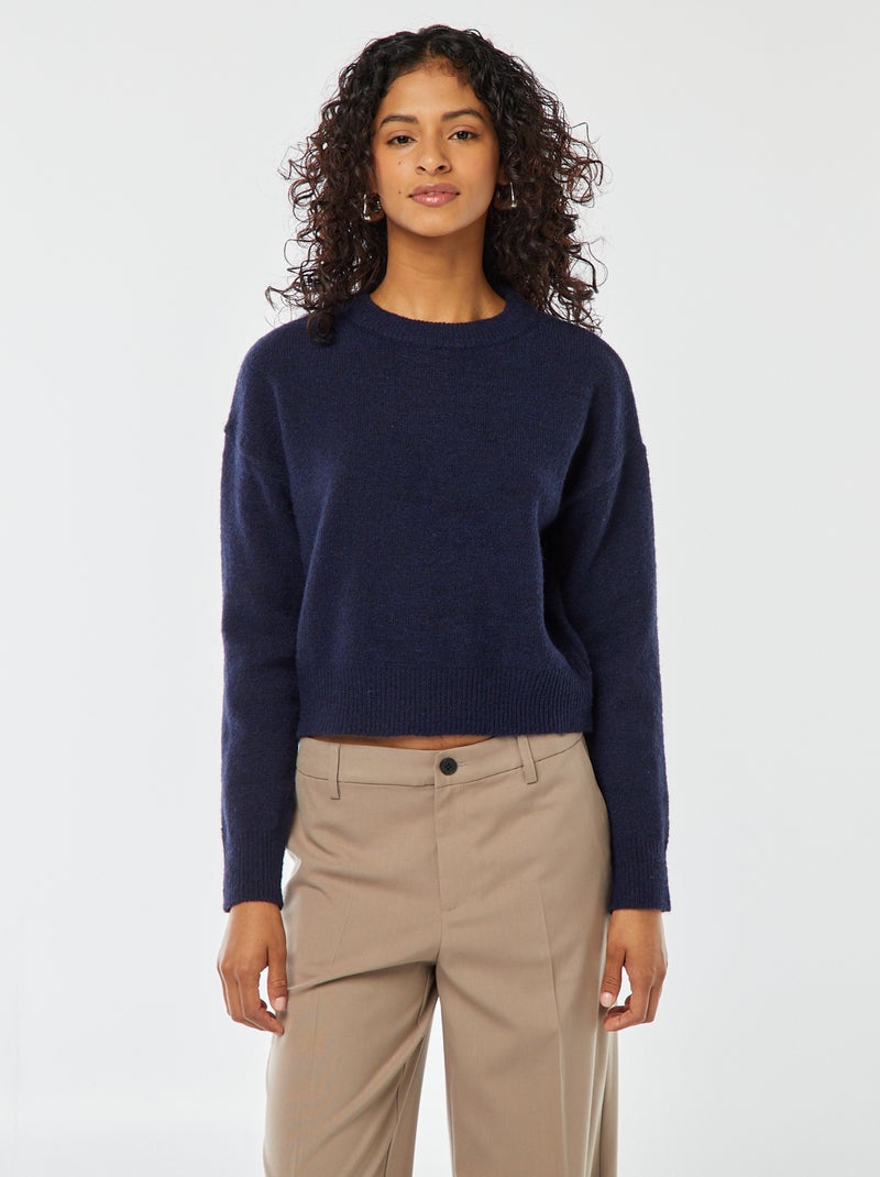 Pull crop top en maille douce Bleu marine - Kiabi
