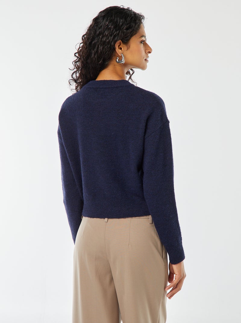 Pull crop top en maille douce Bleu marine - Kiabi