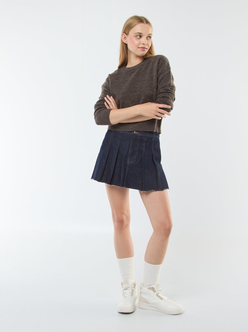 Pull crop top en maille douce Marron - Kiabi