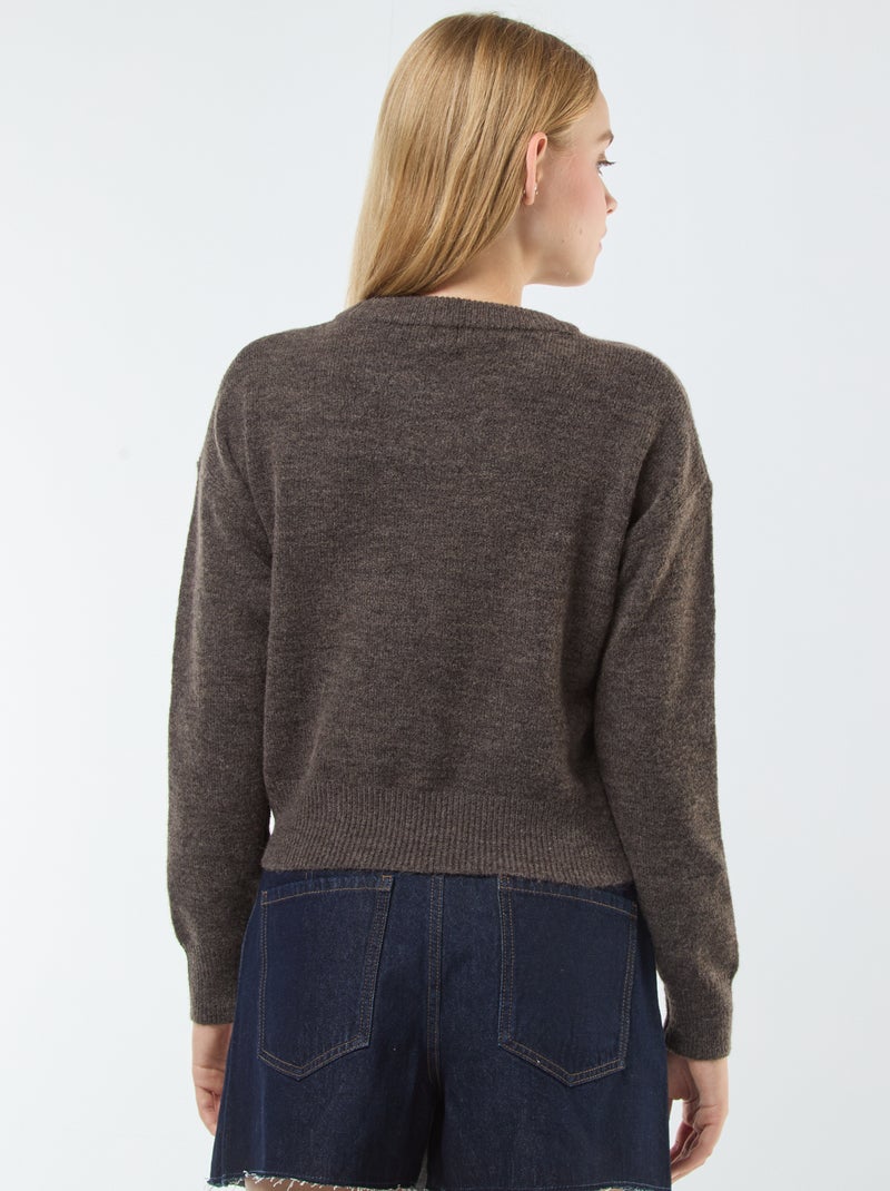 Pull crop top en maille douce Marron - Kiabi