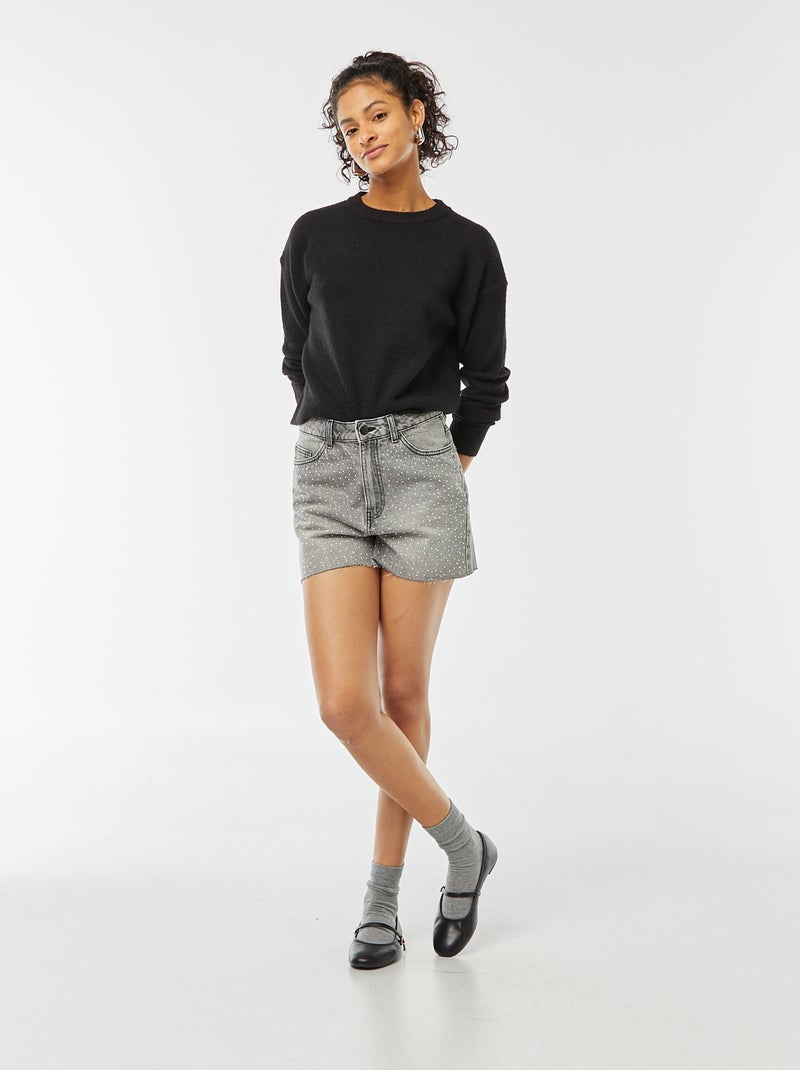 Pull crop top en maille douce Noir - Kiabi