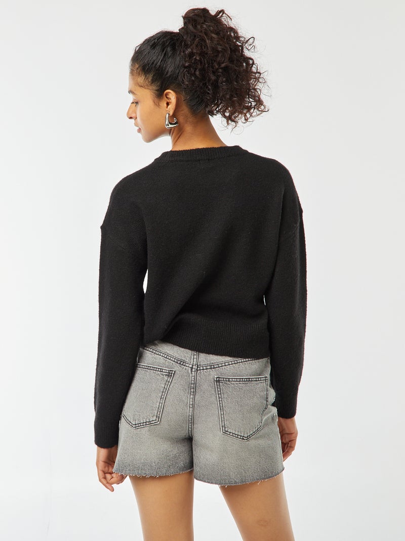 Pull crop top en maille douce Noir - Kiabi
