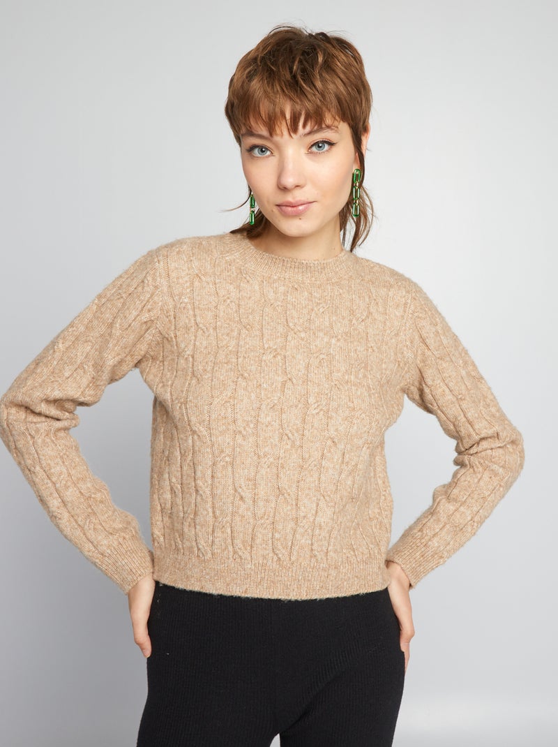 Pull crop top en maille torsadée Beige - Kiabi