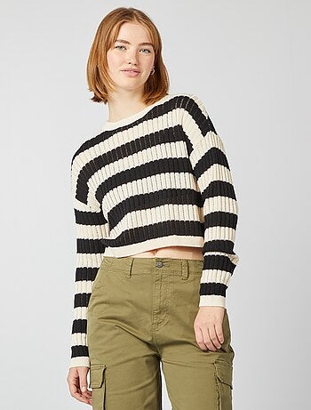 Pull crop top maille ajourée